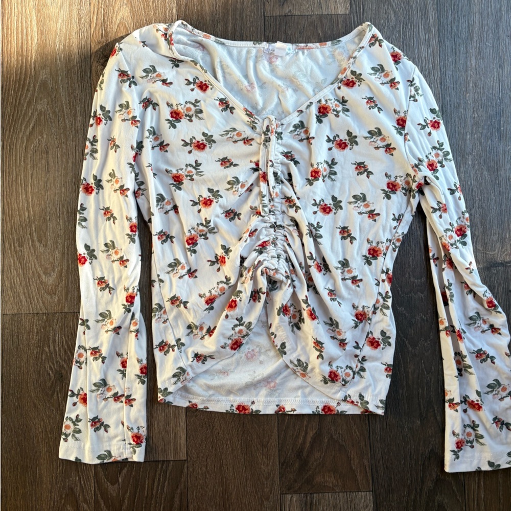 Floral Ruched Long Sleeve Blouse